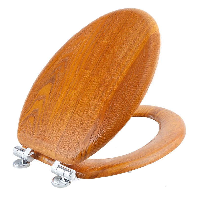 Angel Shield Wood Toilet Seat Elongated with Soft Close,Easy Clean,Quick-Release Hinges(Elongated,Wood) - Image 1